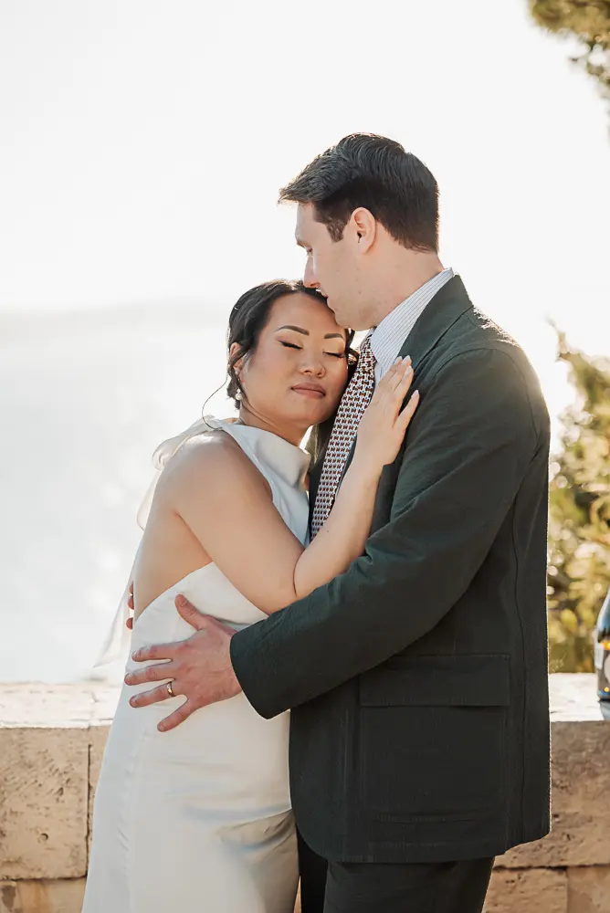 They embrace each other, the love moment after the wedding
