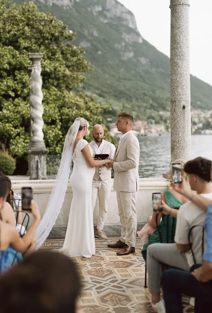 The couple on the balcony of a private venue over the lake Como