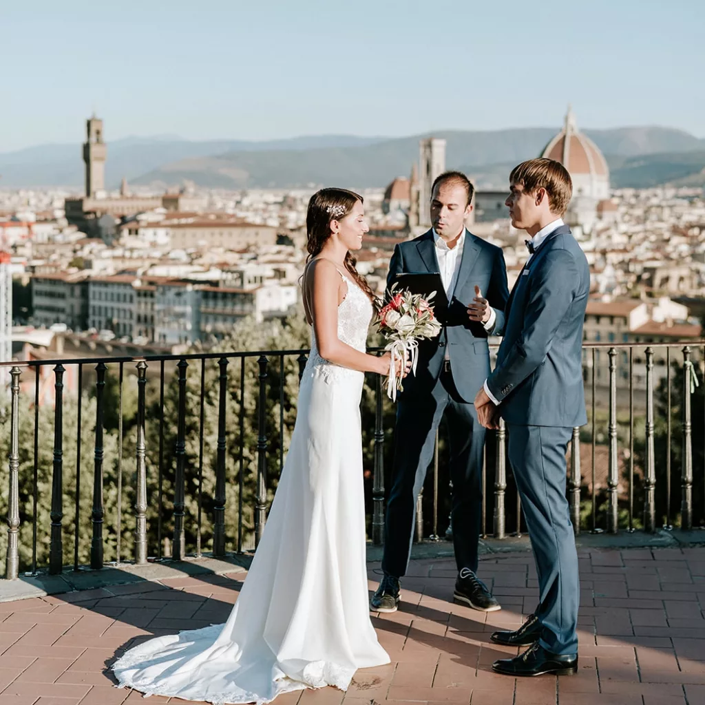 Above the city of Florence, the couple exchange their vows during th eelopement