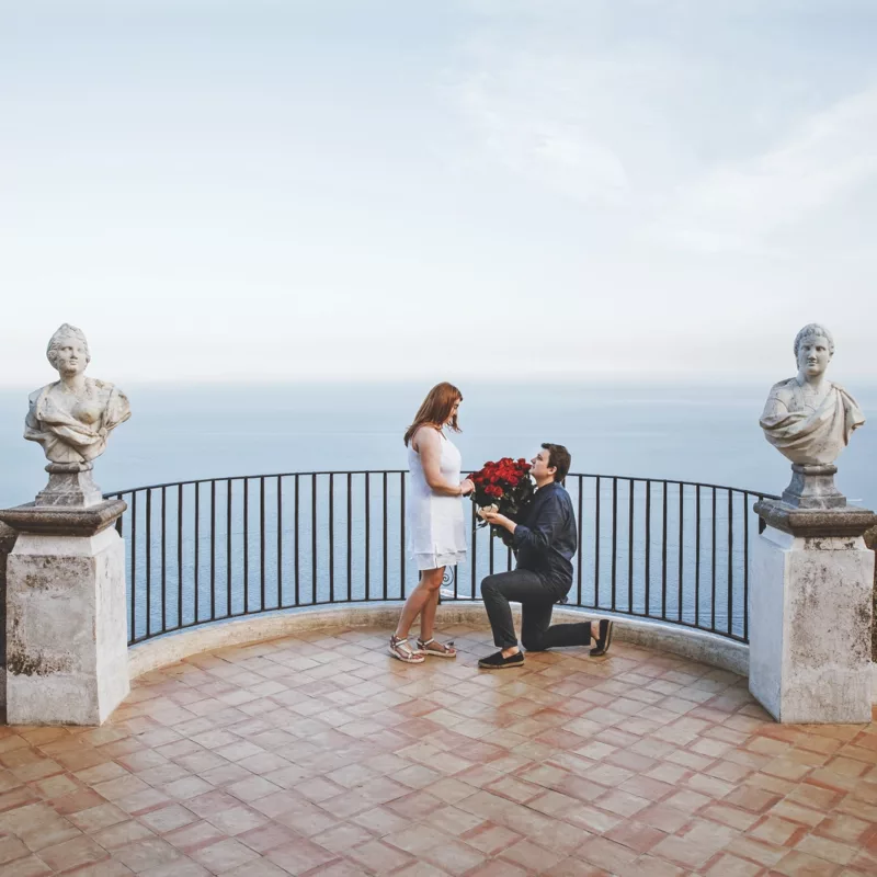 a Proposal on a balcony above the coast in Amalfi