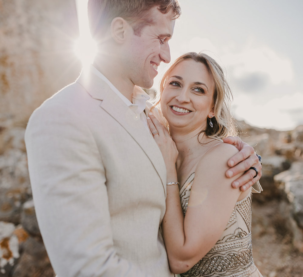 A couple in love at sunset in Mallorca beach