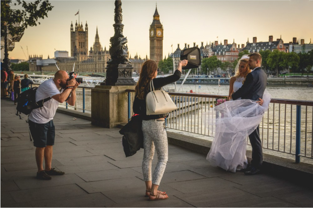 A back stage of shooting for couple in london