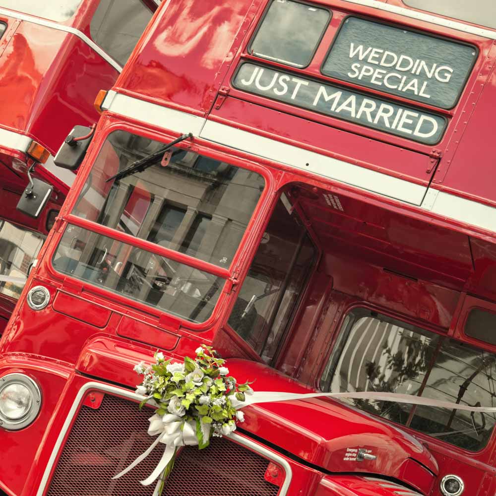 the famous red bus ready for a wedding in London