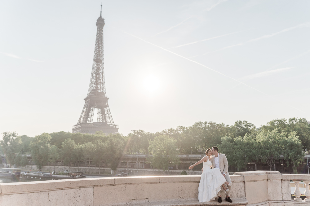 eloping in Paris-012 Couple sitting on the banks of the Seine after elopement ceremony Paris