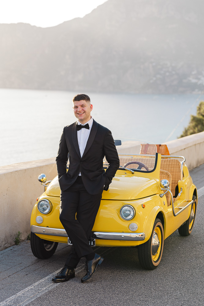 A portrait of the groom on the road to Amalfi village