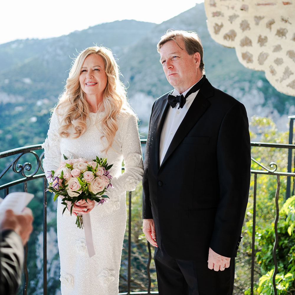 Vow renewal in French Riviera, Eze-37-001 The couple during the ceremony of vow renewal in Eze, French riviera, on a balcony