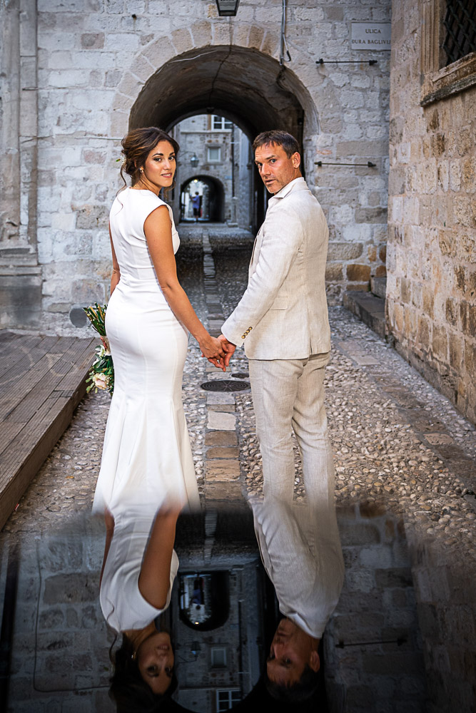 The couple after their elopement in Dubrovnik for a walk