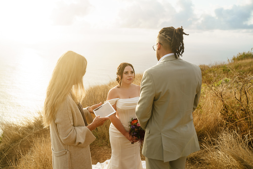ceremony at golden hour on the cliff, the celebrant read the text, Garganta Funda, Madeira