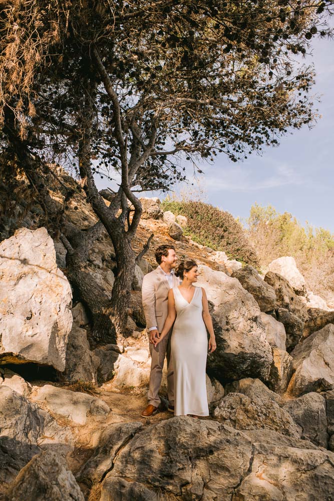 A typical landscape with rock, tree, blue sky for the photoshoot of the couple
