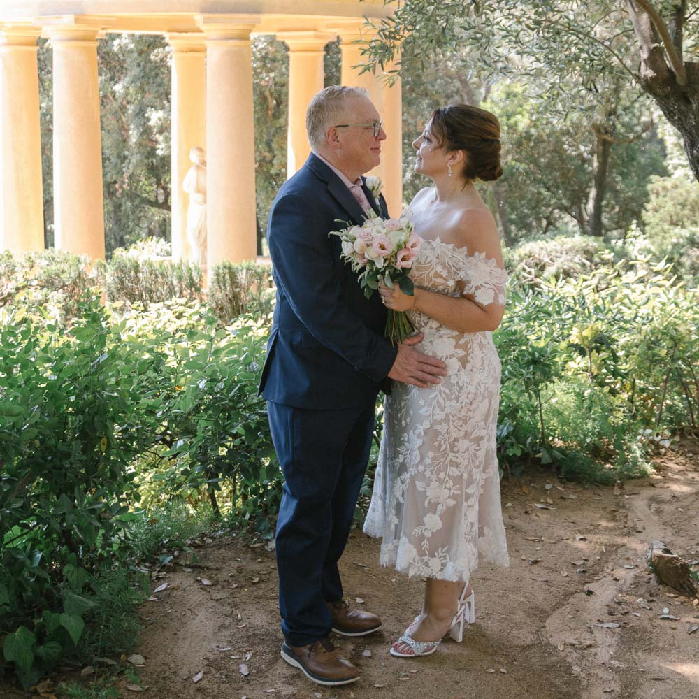 Vows renewal in Barcelona – 003 The couple facing each other after their vows renewal ceremony in Barcelona park