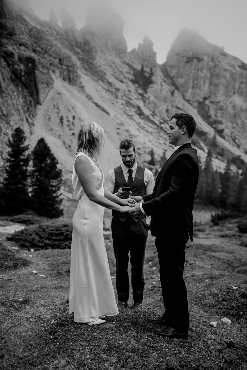 Black and white photo of an Elopement in Dolomites-52