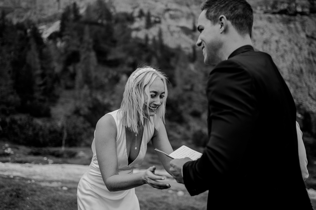 Black and white photo of an Elopement in Dolomites-54