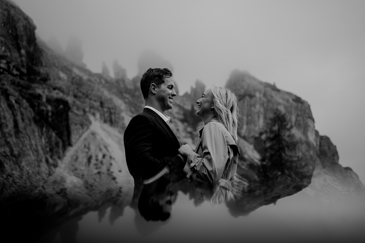 Black and white photo of an Elopement in Dolomites-60