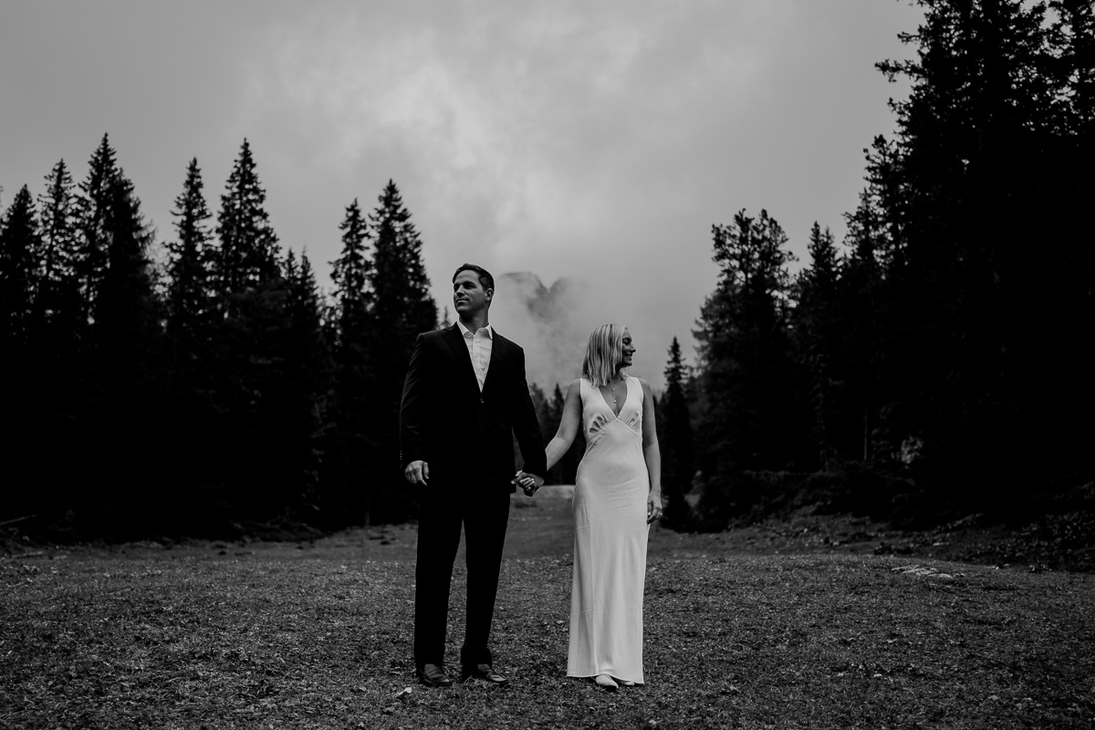 Black and white photo of an Elopement in Dolomites-66