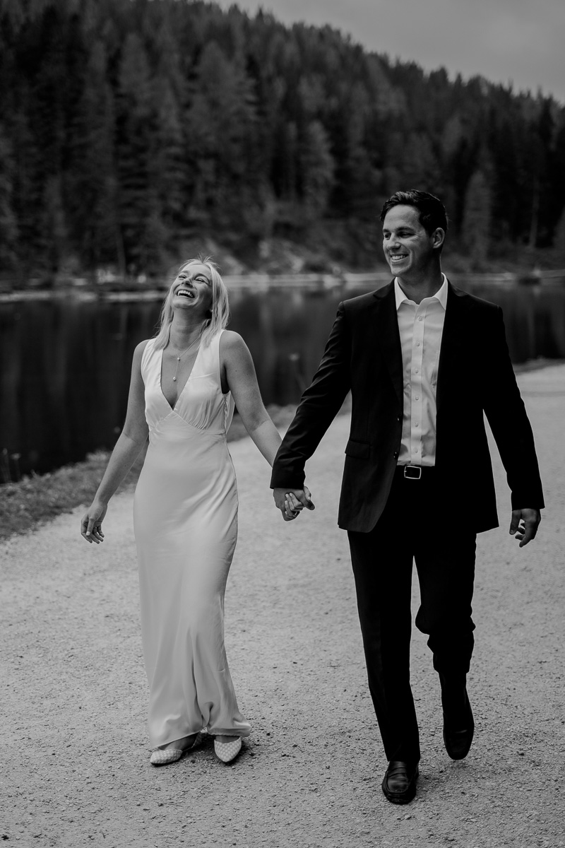 Black and white photo of an Elopement in Dolomites-68