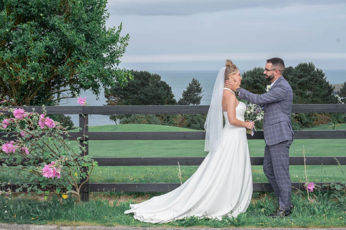 Couple exchanging vows at Black Castle Ireland wedding