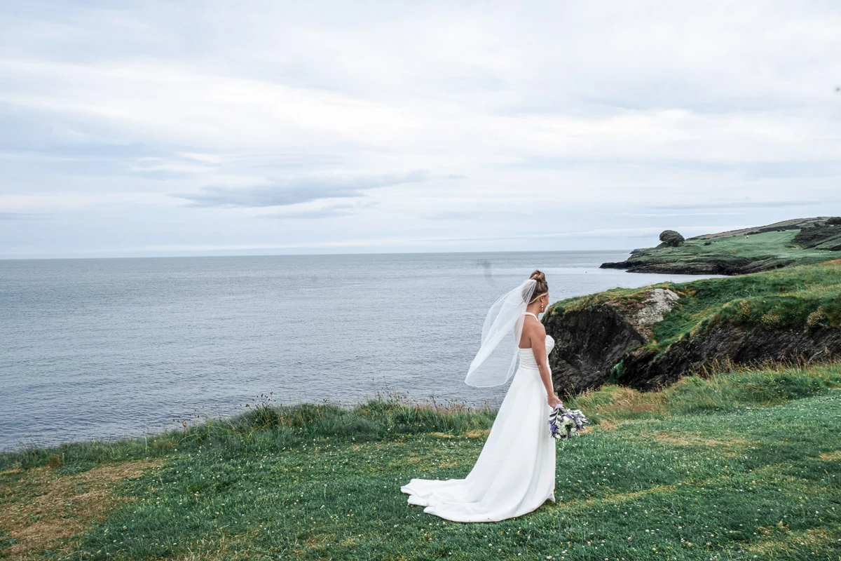 Bride overlooking the Irish sea at Black Castle Wicklow
