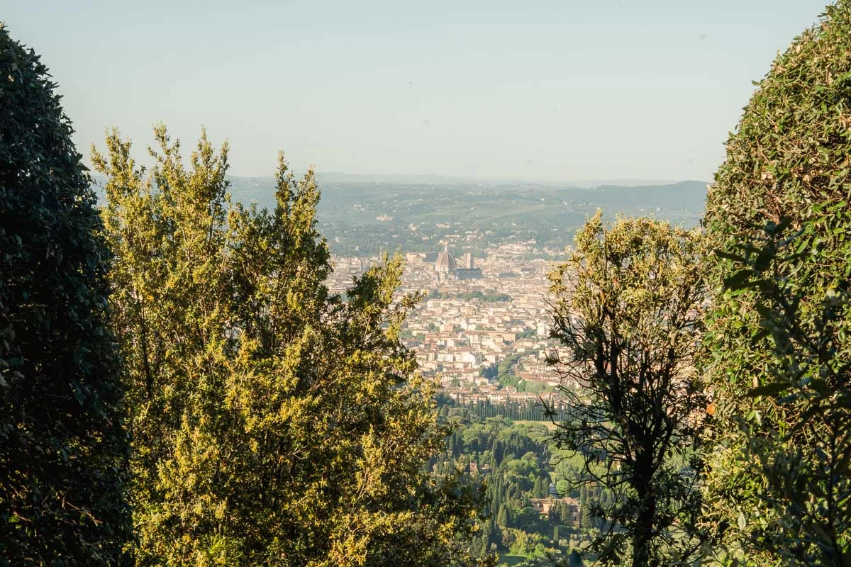 elopment at Fiesole, Tuscany-03 Panoramic view of Florence and the Duomo seen from the hills of Fiesole, Tuscany — elopement ceremony backdrop