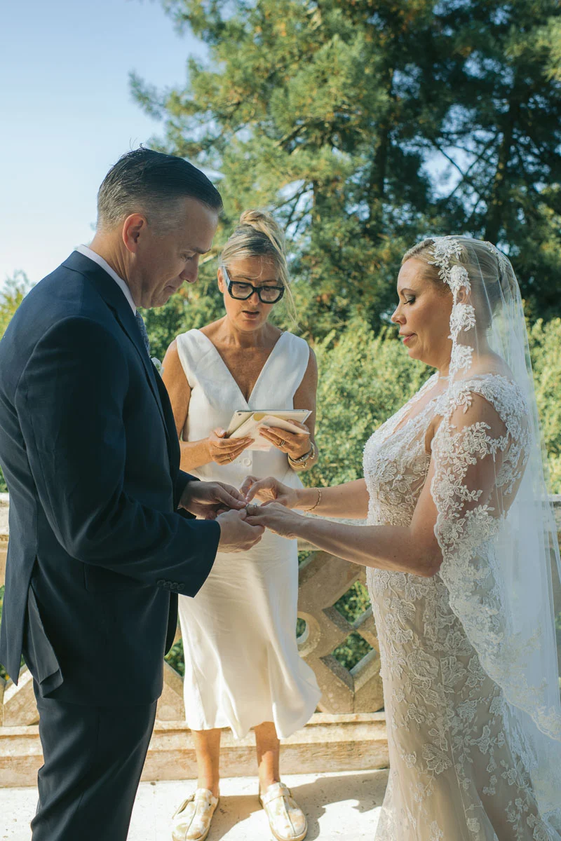 Wedding ring exchange at Biester Palace, Sintra, Portugal